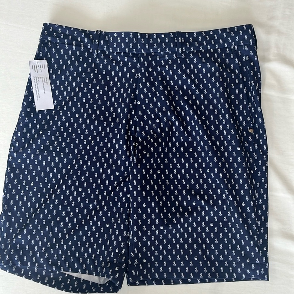 Ralph Lauren Sport RLX Blue White Pineapple Print Classic Fit Golf Shorts.